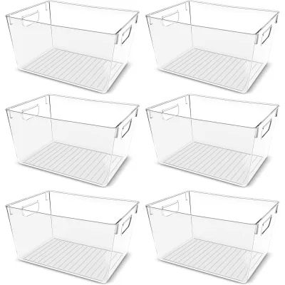 Utopia Kitchen Clear Pantry Organizers and Storage Bins 6 Pack, Large Clear Storage Bins for Pantry, Durable Freezer Organizer Bins With Handles for Organizing Fridge, Kitchen Organization