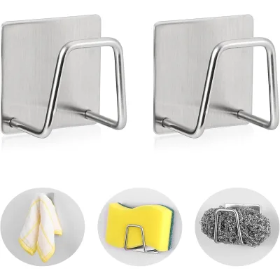 Luckyiren 2-Pack Stainless Steel Sponge Holder for Kitchen Sink - Rustproof Brushed SUS304 Sponge Caddy Organizer, Wall/Surface Mount, Drainage Design, Clutter-Free Storage