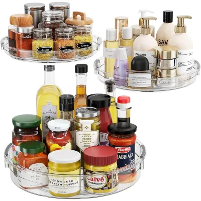 LAMU Lazy Susan Organizer Turntable for Cabinet, Rotating Condiment Organizer for Kitchen