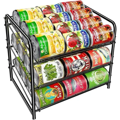 Can Rack Organizer, Stackable Can Storage Dispenser for Kitchen Cabinet or Pantry, Black