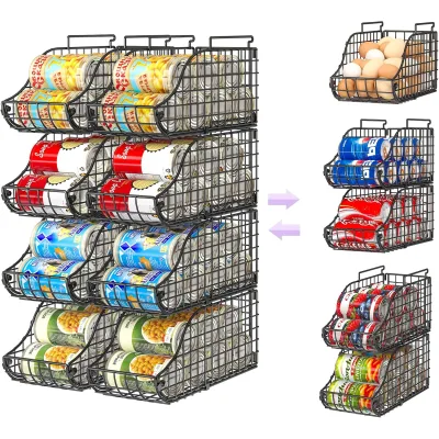 8-Pack Can Organizer for Pantry, Stackable Cabinet Food Shelves for Fridge