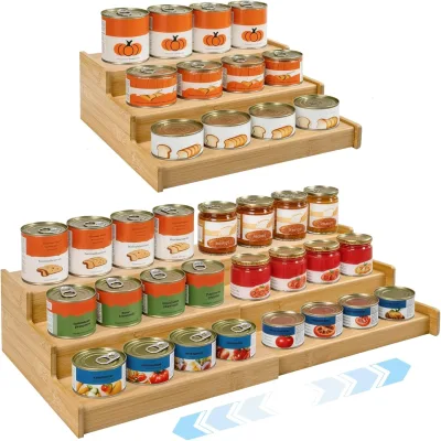 Artcochan 3 Tier Expandable Bamboo Can Rack Organizer for Pantry